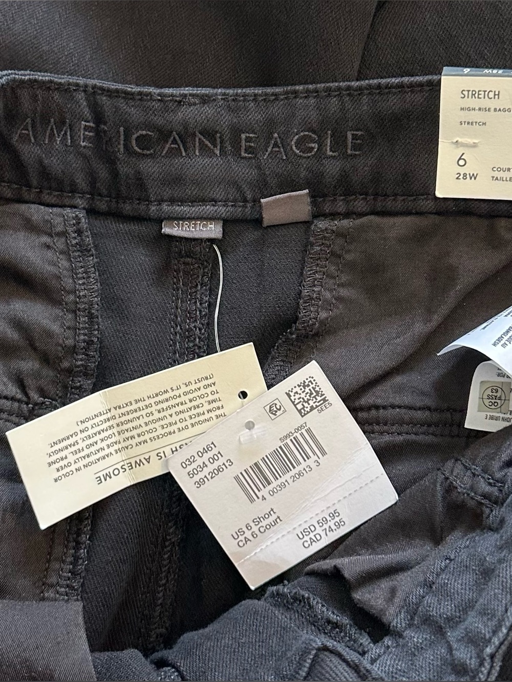 NWT American Eagle High Rise Baggy Wide Leg Cargo Jeans Stretch Black 6 Short - Picture 6 of 9